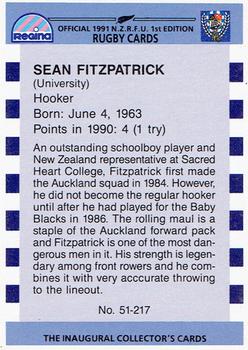 1991 Regina NZRFU 1st Edition #51 Sean Fitzpatrick Back